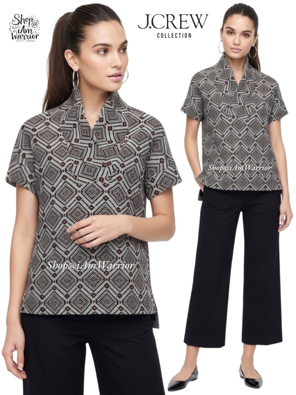 J.Crew Collection RARE textured geo embroidered popover top *shop@iamwarrior